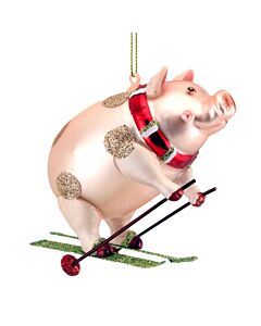 Gisela Graham Painted Glass Pig On Skis Decoration